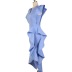 V-neck ruffle high waist slim irregular hem solid color prom dress NSKNE129815