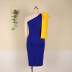 single-shoulder bow sleeveless slit tight color matching dresses NSKNE129819