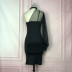 single-shoulder high waist slim long sleeve solid color see-through dress NSKNE129825