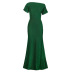 Floor mopping high waist slim round neck short sleeve solid color prom dress NSKNE129826