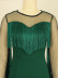 round neck sheer yarn fringed long sleeve black slit slim dress NSKNE129832