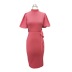 Stand collar puff sleeves high waist slim dress with belt NSKNE129836