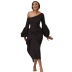 slanted shoulder lantern sleeves high waist asymmetric ruffle dress NSKNE129839