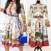 Lapel Long Sleeves High Waist Slim Fit Printing large Skirt Dress NSKNE129841