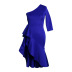 solid color one shoulder high waist slim irregular ruffle prom dress NSKNE129843