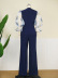 stitching mid-length sleeves puff sleeves V-neck trousers casual pants jumpsuit NSKNE129852