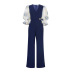 stitching mid-length sleeves puff sleeves V-neck trousers casual pants jumpsuit NSKNE129852