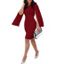 solid color Round neck long sleeves high waist sheath dress NSKNE129854