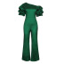 solid color sloping shoulder pile sleeve high waist slim jumpsuit NSKNE129855