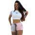 letter and color matching printing crop top and shorts two-piece set NSCJF129893