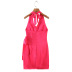 hanging neck backless v neck lace-up solid color Satin Dress NSLQS129901