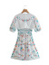 print V-neck puff sleeve slim floral dress NSLQS129912
