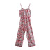 suspender backless wide-leg flower print jumpsuit NSLQS129916