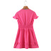 elastic v neck short sleeve ruffle lace-up solid color dress NSLQS129920