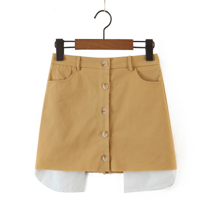 Breasted Solid Color Slim High Waist Pocket Skirt NSLQS129921