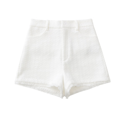 Textured Solid Color Straight High Waist Pocket Shorts NSLQS129898