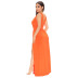 Slit Backless Deep V sleeveless solid color Dress NSYMA129981