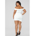 plus size one-word shoulder irregular hem short sleeve tight solid color dress NSYMA129984