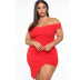 plus size one-word shoulder irregular hem short sleeve tight solid color dress NSYMA129984