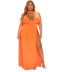 plus size Sleeveless V-Neck Slit backless solid color Dress NSYMA129988