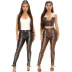 hollow lace-up high waist tight solid color PU leather pants NSYMA129990