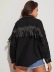 tassel frayed beaded loose long sleeve denim jacket NSFH129998