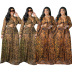 plus size lace-up long-sleeved wrap chest high waist large swing leopard print top and skirt suit NSFH130017