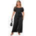 plus size short sleeve slim lace-up wide-leg polka dot print jumpsuit NSFH130023