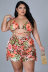 plus size ruffled hanging neck wrapped chest flower leopard print swimsuit two-piece set NSFH130026