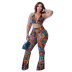 plus size print hanging neck backless wrap chest high waist swimsuit two-piece set NSFH130028