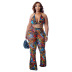 plus size print hanging neck backless wrap chest high waist swimsuit two-piece set NSFH130028