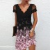 Lace print V-Neck Short Sleeve stitching slim Dress-Multicolor NSFH130033