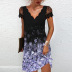 Lace print V-Neck Short Sleeve stitching slim Dress-Multicolor NSFH130033