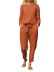 round neck long-sleeved lace-up loose solid color t-shirt and pant suit NSFH130036