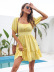 Square Collar Backless Lace-Up short sleeve solid color Chiffon Dress NSMY130056