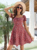 Drawstring square neck short sleeve Floral Chiffon Dress NSMY130064