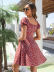 Drawstring square neck short sleeve Floral Chiffon Dress NSMY130064