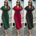 Chiffon Pleated solid color Lotus Leaf Sleeves lace-up slim Dresses NSMY130066