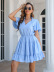short-sleeved ruffled lace-up large swing v neck solid color chiffon dress NSMY130071