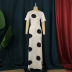 one-word neck short-sleeved polka-dot high-waisted full-length prom dress NSKNE130079