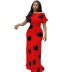 one-word neck short-sleeved polka-dot high-waisted full-length prom dress NSKNE130079