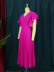 solid color V-neck mid-length pleated prom dress NSKNE130081