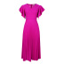 solid color V-neck mid-length pleated prom dress NSKNE130081