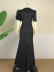 V-Neck Puff Sleeve Slit High Waist Long prom Dress NSKNE130082