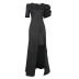V-Neck Puff Sleeve Slit High Waist Long prom Dress NSKNE130082
