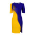 round neck stitching short-sleeved fringed mid-length slit bodycon dress NSKNE130083