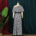 slanted shoulder short-sleeved leopard print slim prom dress with belt NSKNE130084