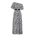 slanted shoulder short-sleeved leopard print slim prom dress with belt NSKNE130084