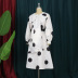 Round neck bow puff sleeve polka dot loose ruffle prom dress with belt NSKNE130085