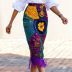 Falda tubo con borlas y costuras estampadas de estilo étnico de cintura alta NSKNE130089